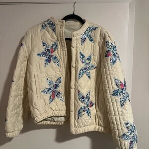 Floral Patterned Cream Quilted  Jacket